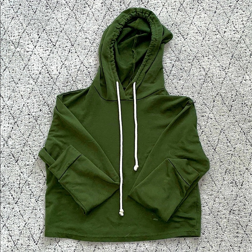 Olive green hoodie.